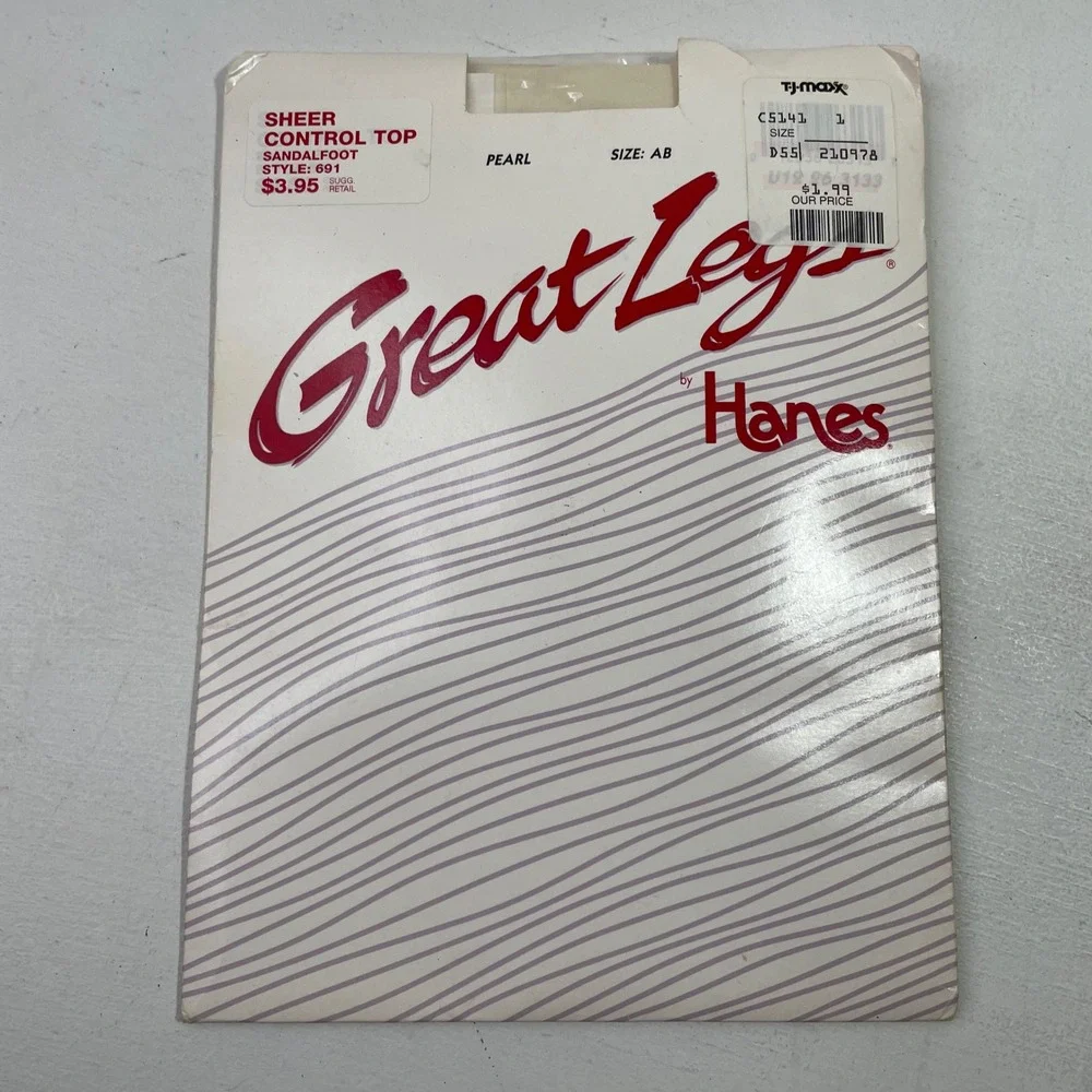 Vintage Great Legs by Hanes Sheer Control Top Sandalfoot Pantyhose Pearl Size AB